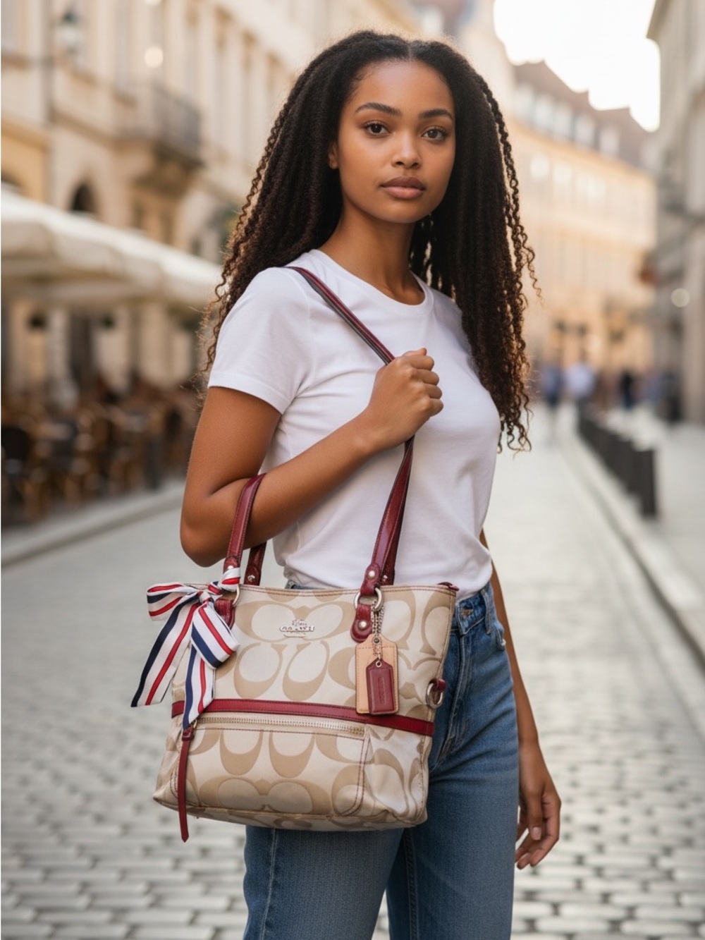 Coach Signature Tan and Red Tote in EUC 2012 - Picture 9 of 10
